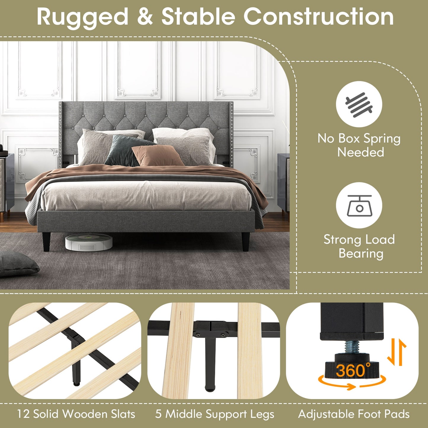 Full/Queen Size Upholstered Platform Bed with Button Tufted Headboard-Queen Size Kids Crystal