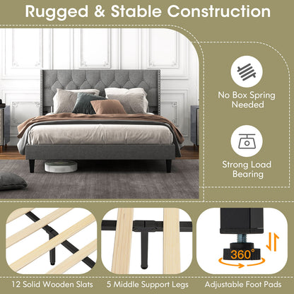 Full/Queen Size Upholstered Platform Bed with Button Tufted Headboard-Queen Size