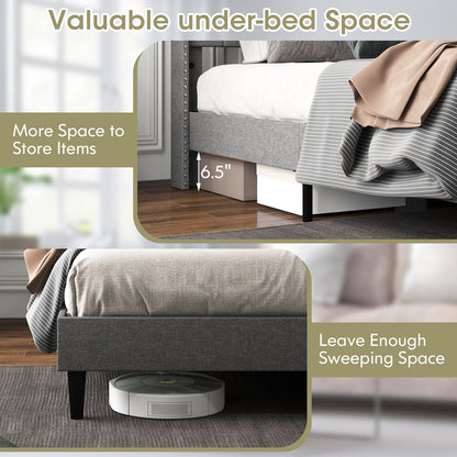 Full/Queen Size Upholstered Platform Bed with Button Tufted Headboard-Queen Size