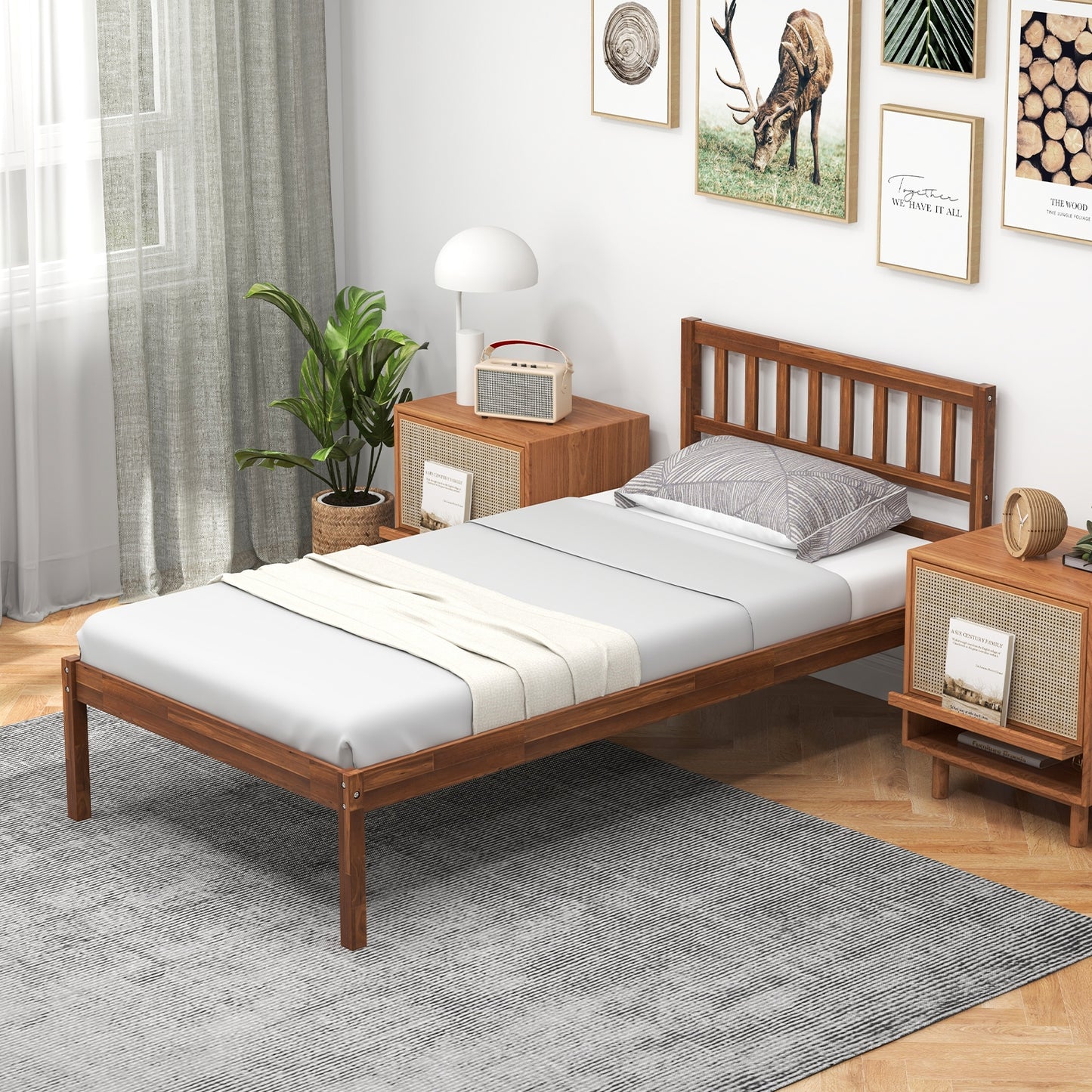 Twin/Full/Queen Size Wood Bed Frame with Headboard and Slat Support-Twin Size Kids Crystal