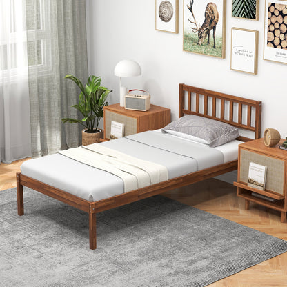 Twin/Full/Queen Size Wood Bed Frame with Headboard and Slat Support-Twin Size