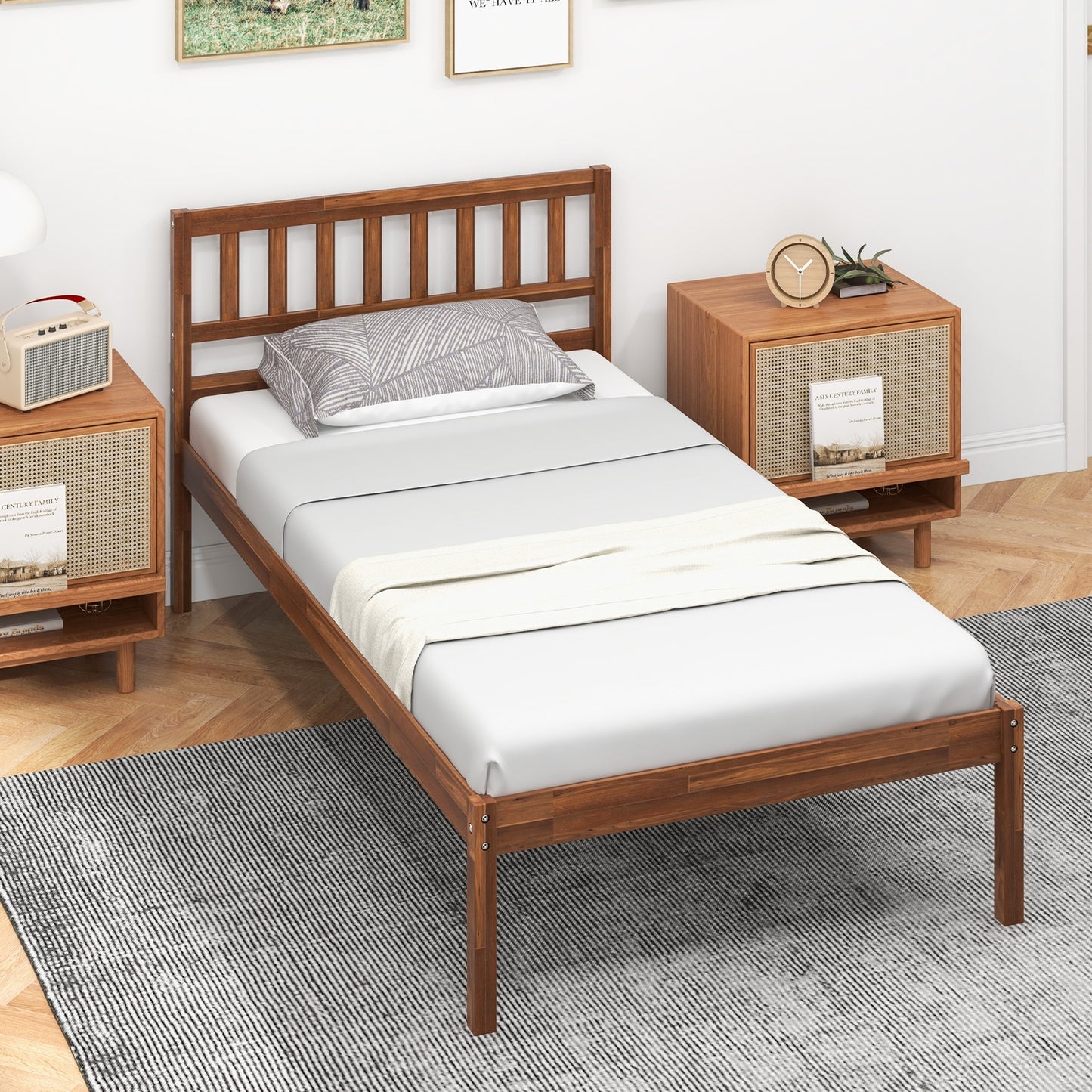 Twin/Full/Queen Size Wood Bed Frame with Headboard and Slat Support-Twin Size Kids Crystal