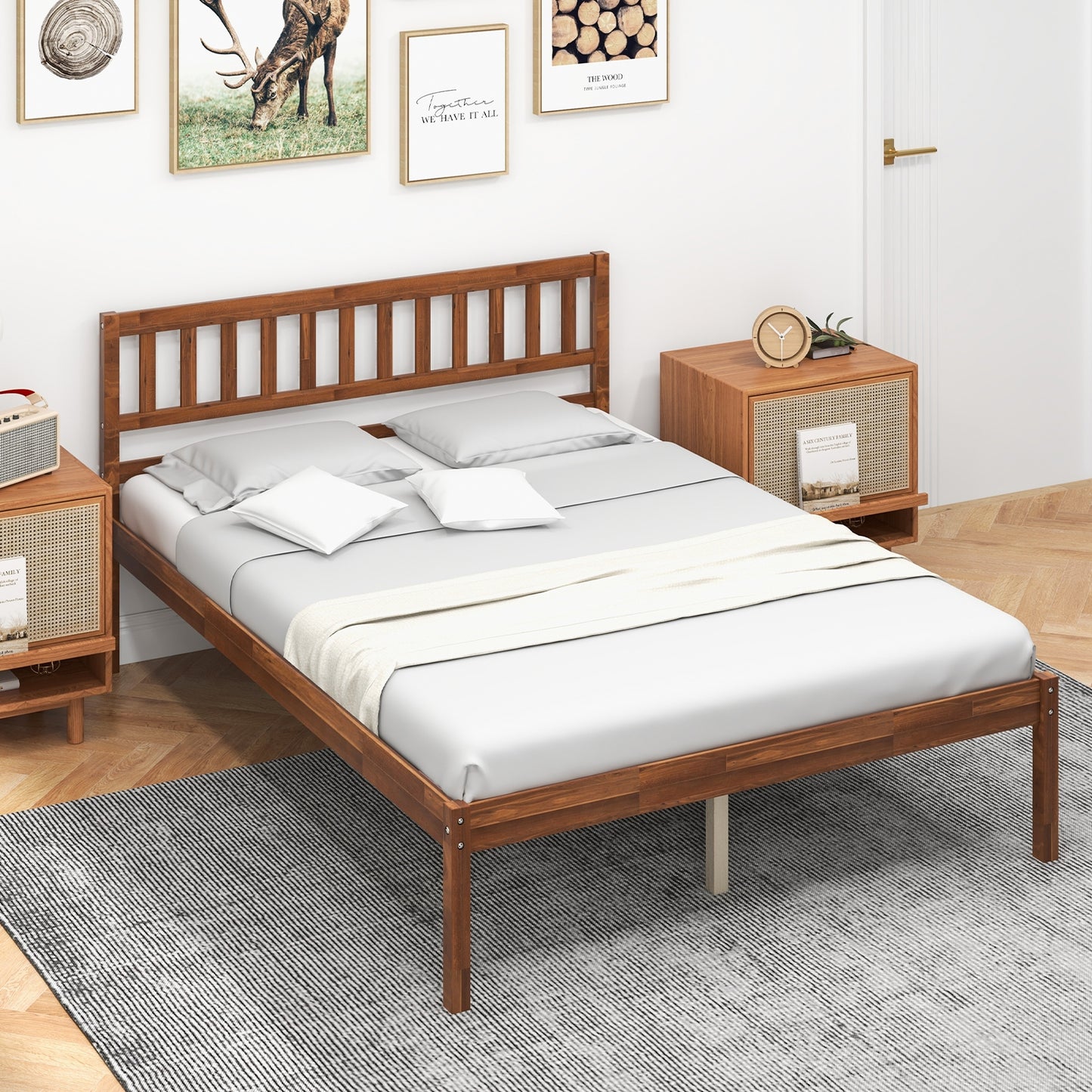 Twin/Full/Queen Size Wood Bed Frame with Headboard and Slat Support-Full Size Kids Crystal