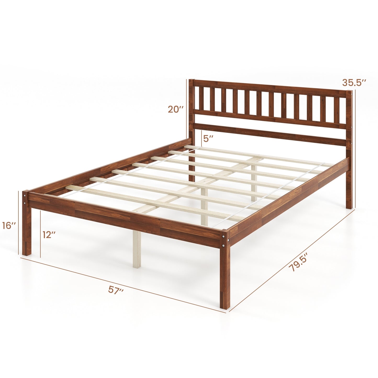 Twin/Full/Queen Size Wood Bed Frame with Headboard and Slat Support-Full Size Kids Crystal