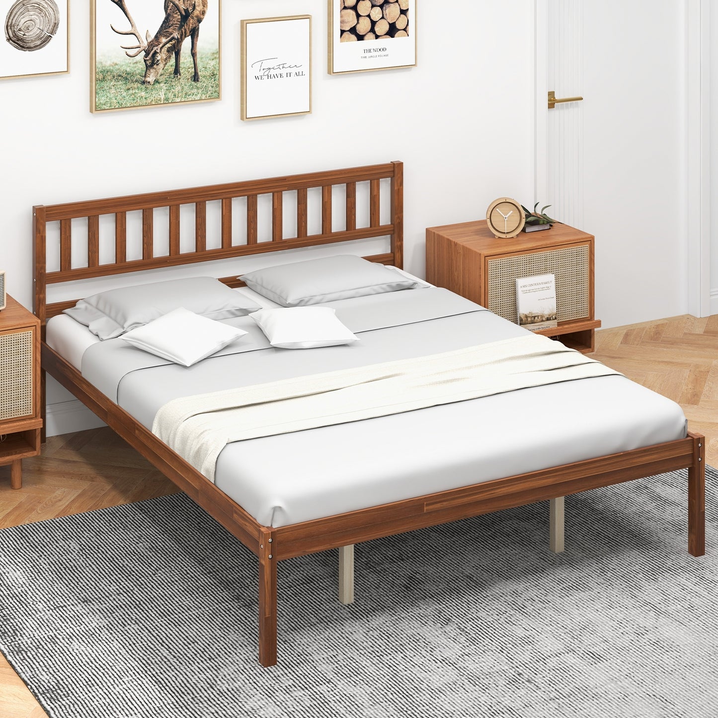 Twin/Full/Queen Size Wood Bed Frame with Headboard and Slat Support-Queen Size Kids Crystal
