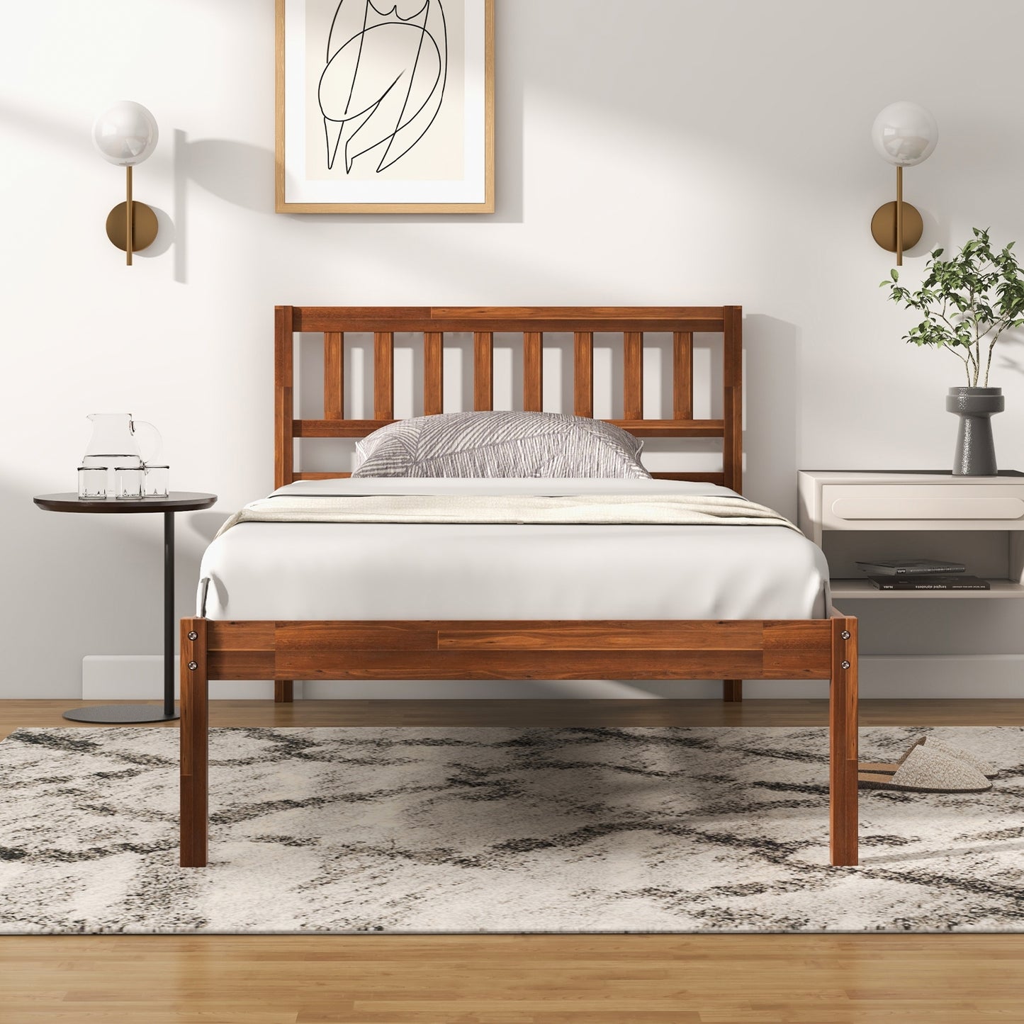 Twin/Full/Queen Size Wood Bed Frame with Headboard and Slat Support-Twin Size Kids Crystal