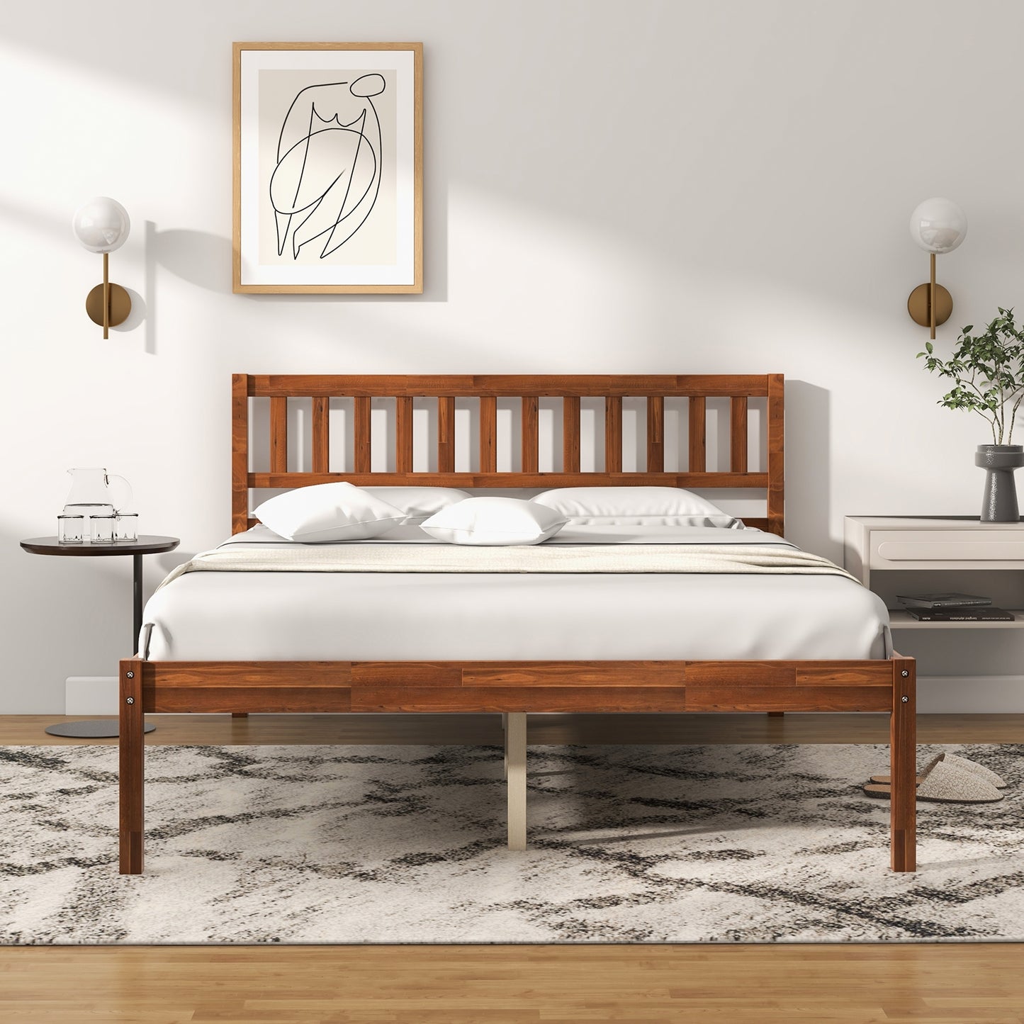 Twin/Full/Queen Size Wood Bed Frame with Headboard and Slat Support-Full Size Kids Crystal