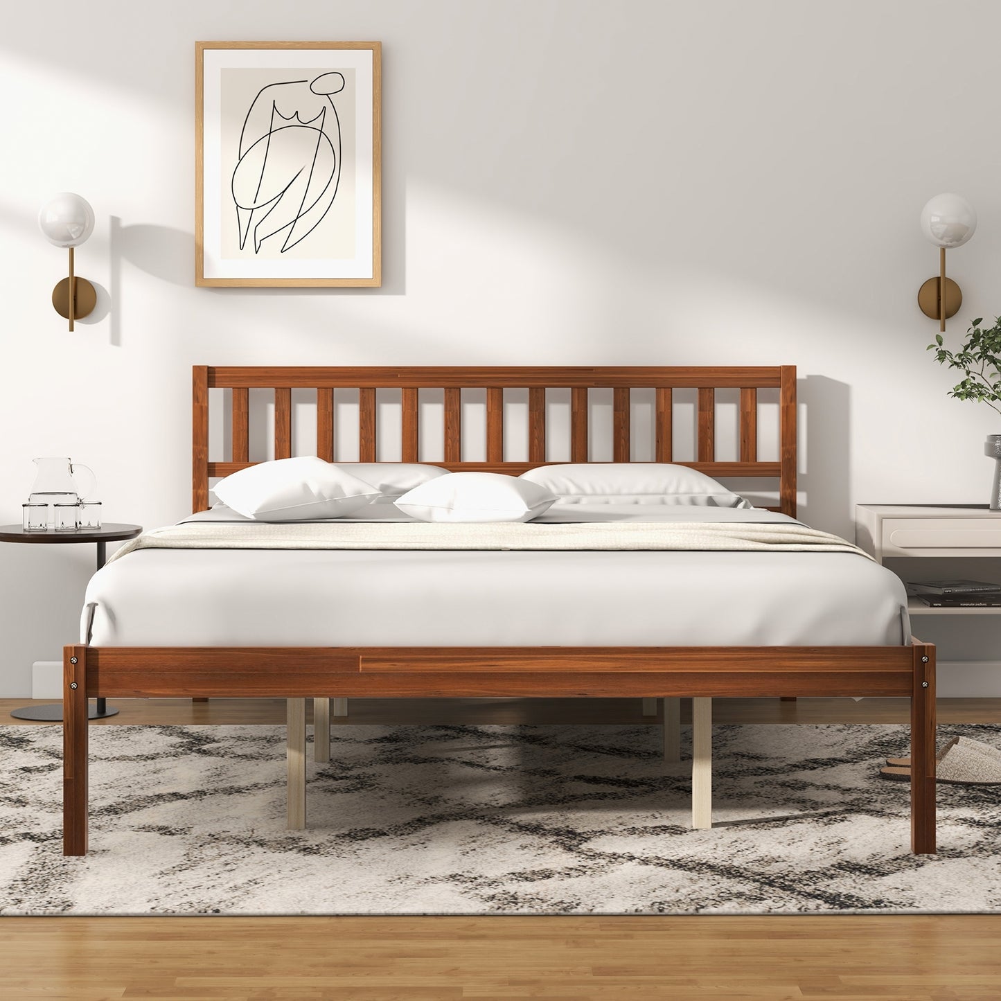 Twin/Full/Queen Size Wood Bed Frame with Headboard and Slat Support-Queen Size Kids Crystal