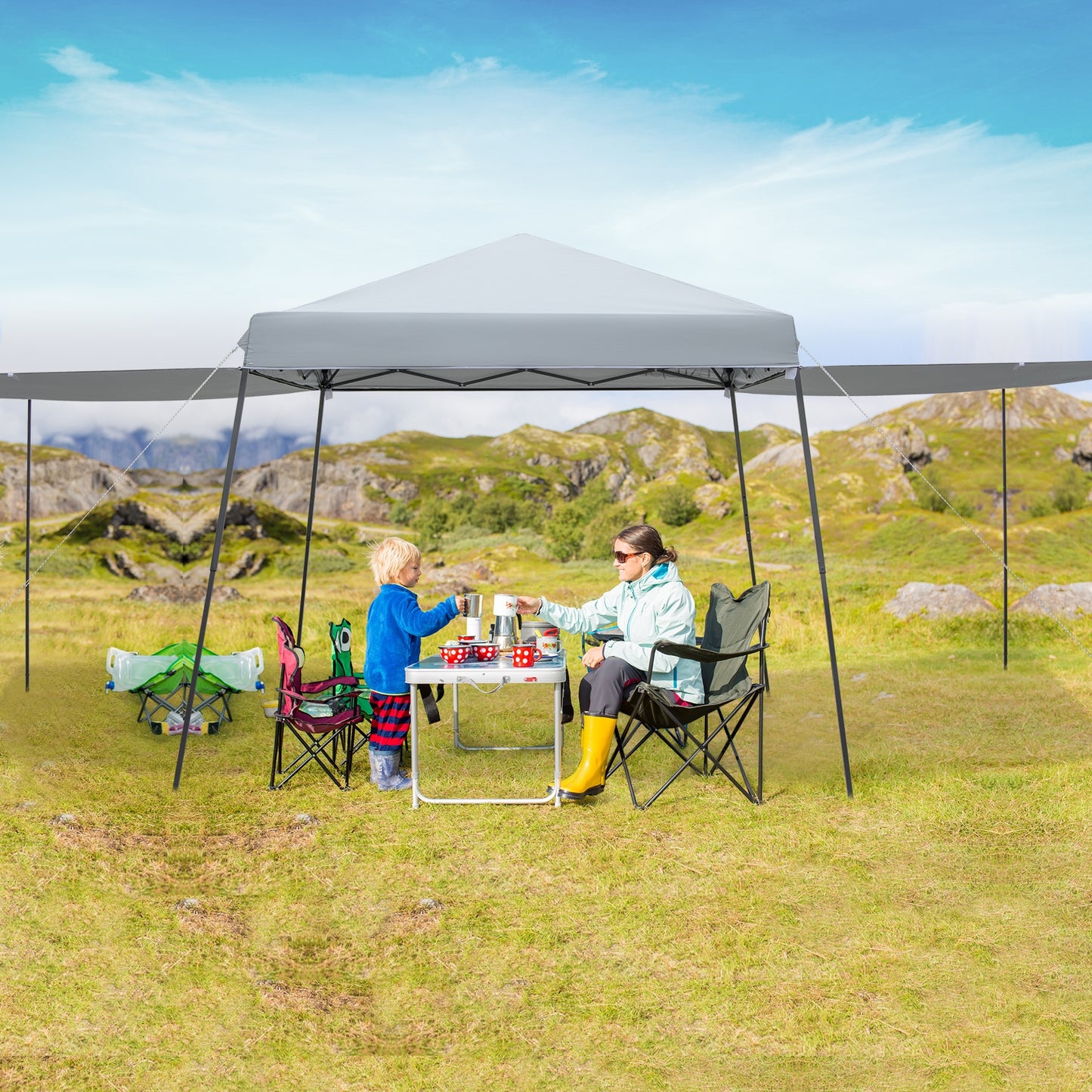 Patio 10x10FT Instant Pop-up Canopy Folding Tent with Sidewalls and Awnings Outdoor-Gray Kids Crystal