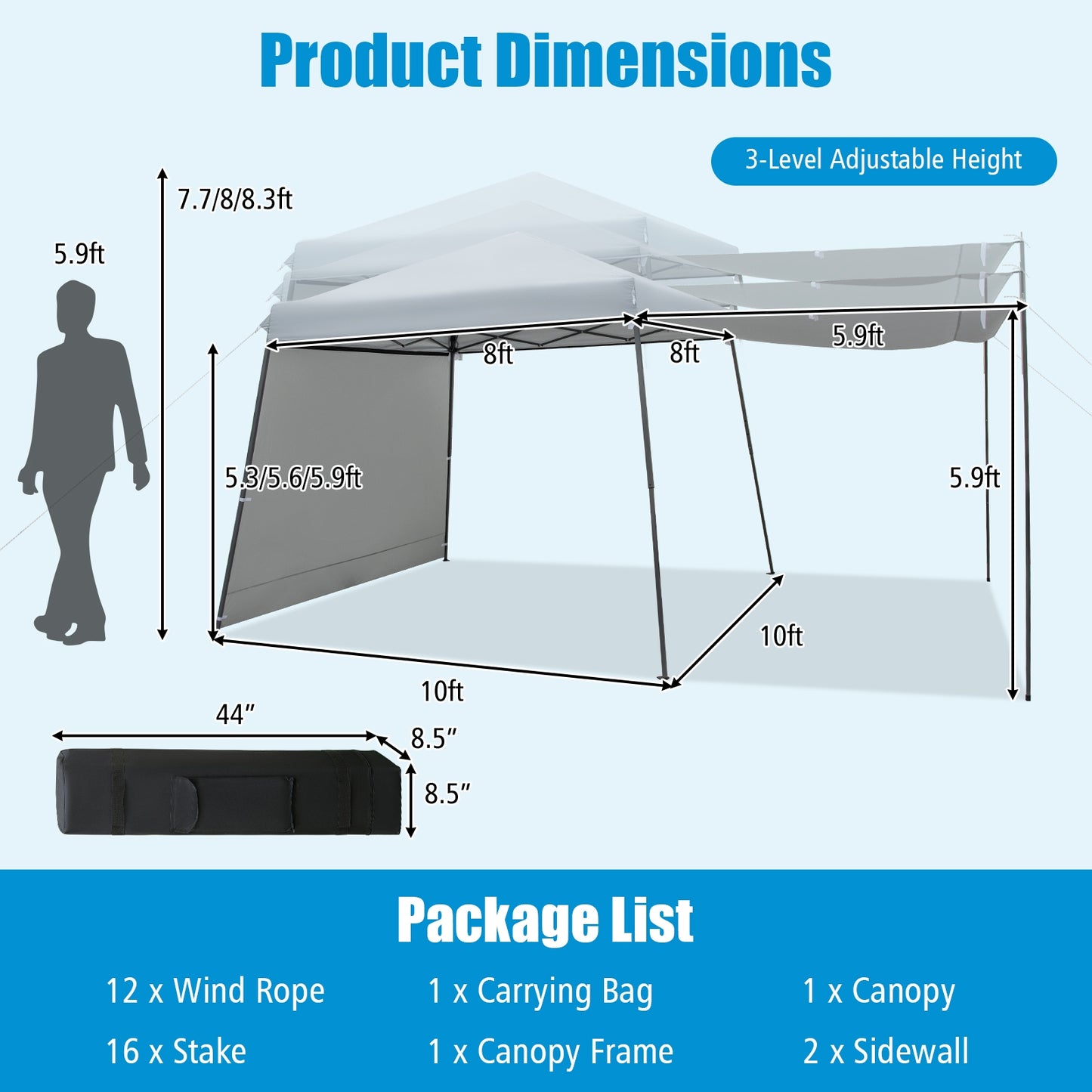 Patio 10x10FT Instant Pop-up Canopy Folding Tent with Sidewalls and Awnings Outdoor-Gray Kids Crystal