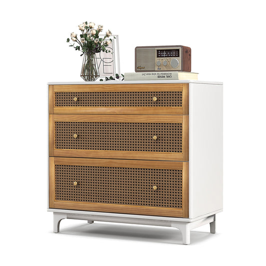 3-Drawer Rattan Dresser Chest with Anti-toppling Device-Brown Kids Crystal