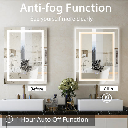 32 Inch x 24 Inch Bathroom Anti-Fog Wall Mirror with Colorful Light
