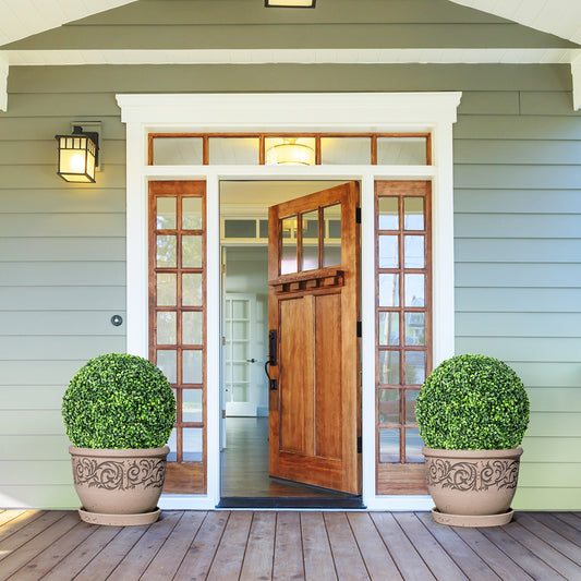 2 Pieces 19 Inch Artificial Topiary Balls Faux Boxwood Ball Plants Kids Crystal