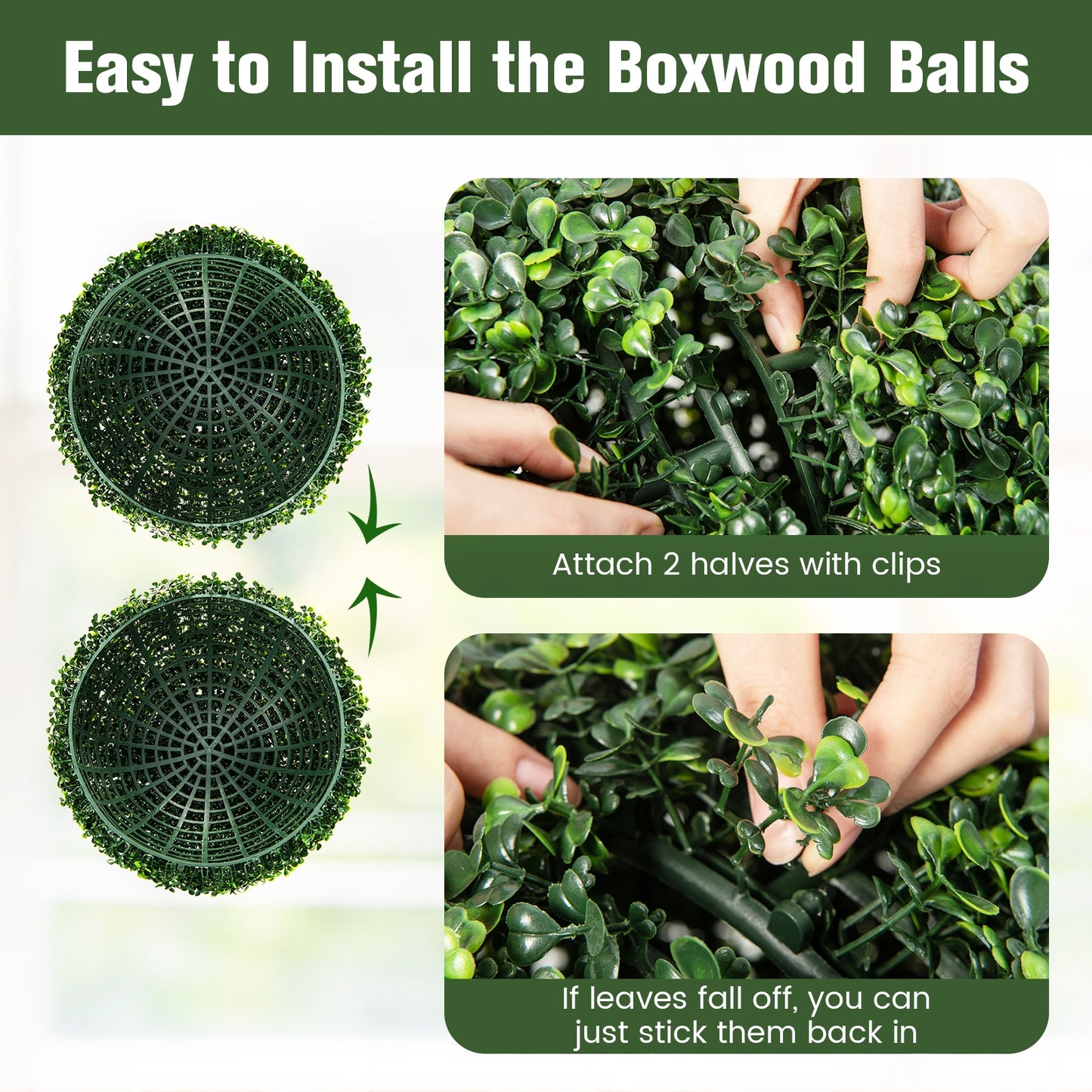2 Pieces 19 Inch Artificial Topiary Balls Faux Boxwood Ball Plants Kids Crystal