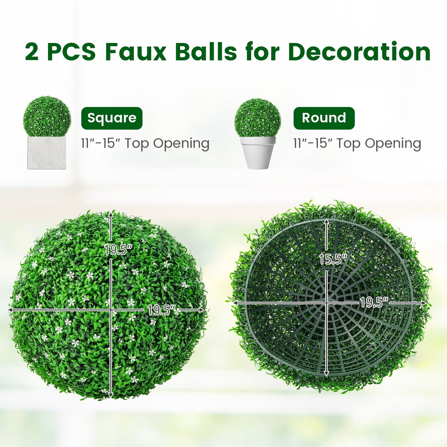 2 PCS Holly Artificial Topiary Balls 19.5 Inch Faux Boxwood Balls Kids Crystal