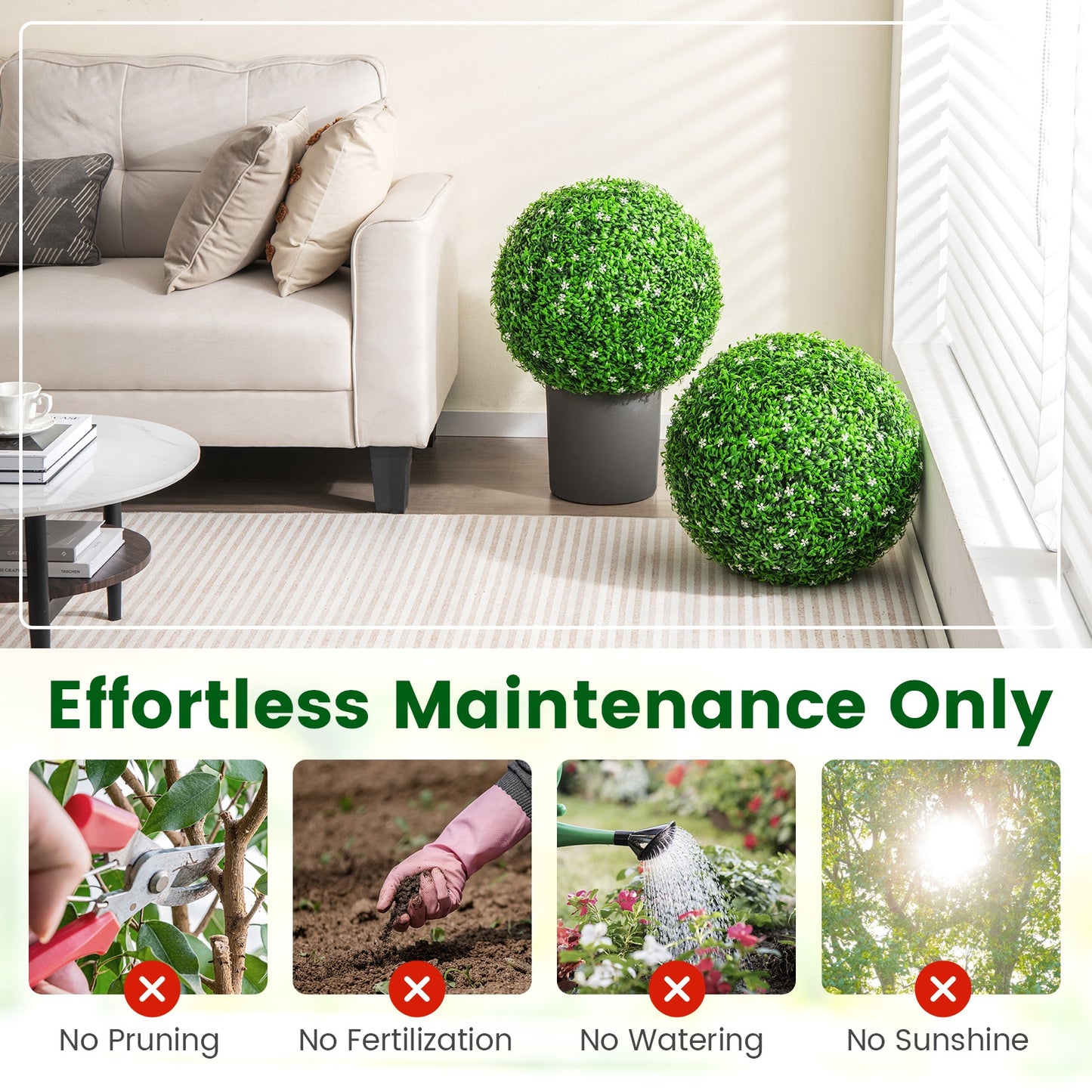 2 PCS Holly Artificial Topiary Balls 19.5 Inch Faux Boxwood Balls Kids Crystal