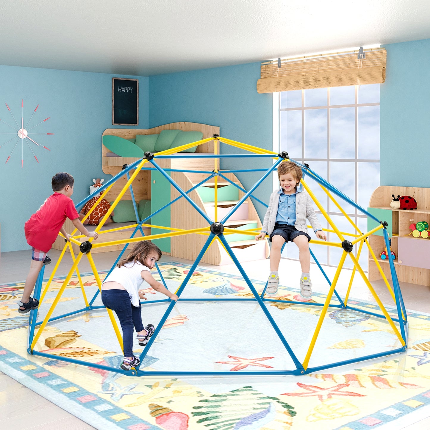 10 Feet Dome Climber with Swing and 800 Lbs Load Capacity-Multicolor Kids Crystal