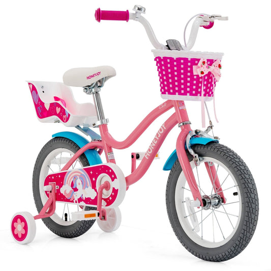 Kids Bicycle with Training Wheels and Basket for Boys and Girls Age 3-9 Years-14 inches Kids Crystal