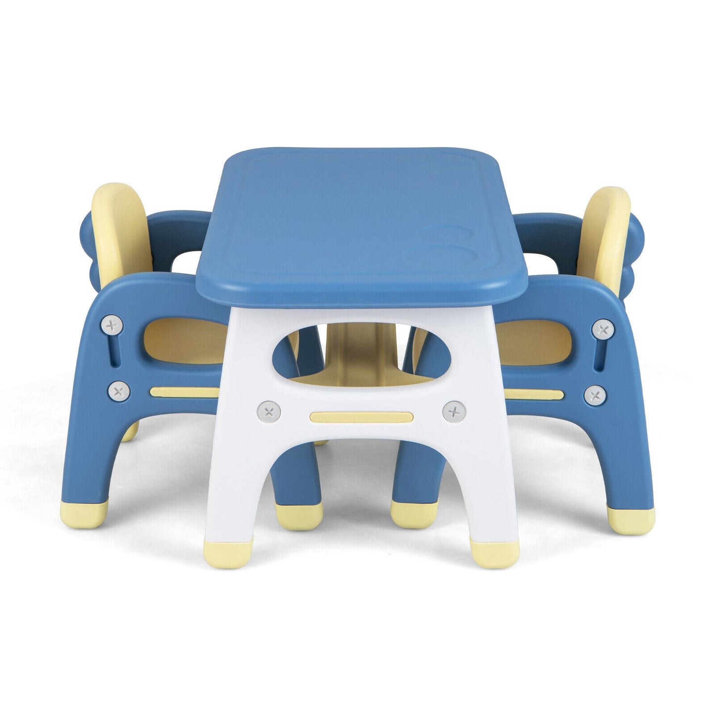 Kids Table and 2 Chairs Set with Storage Shelf and Building Blocks-Blue Kids Crystal