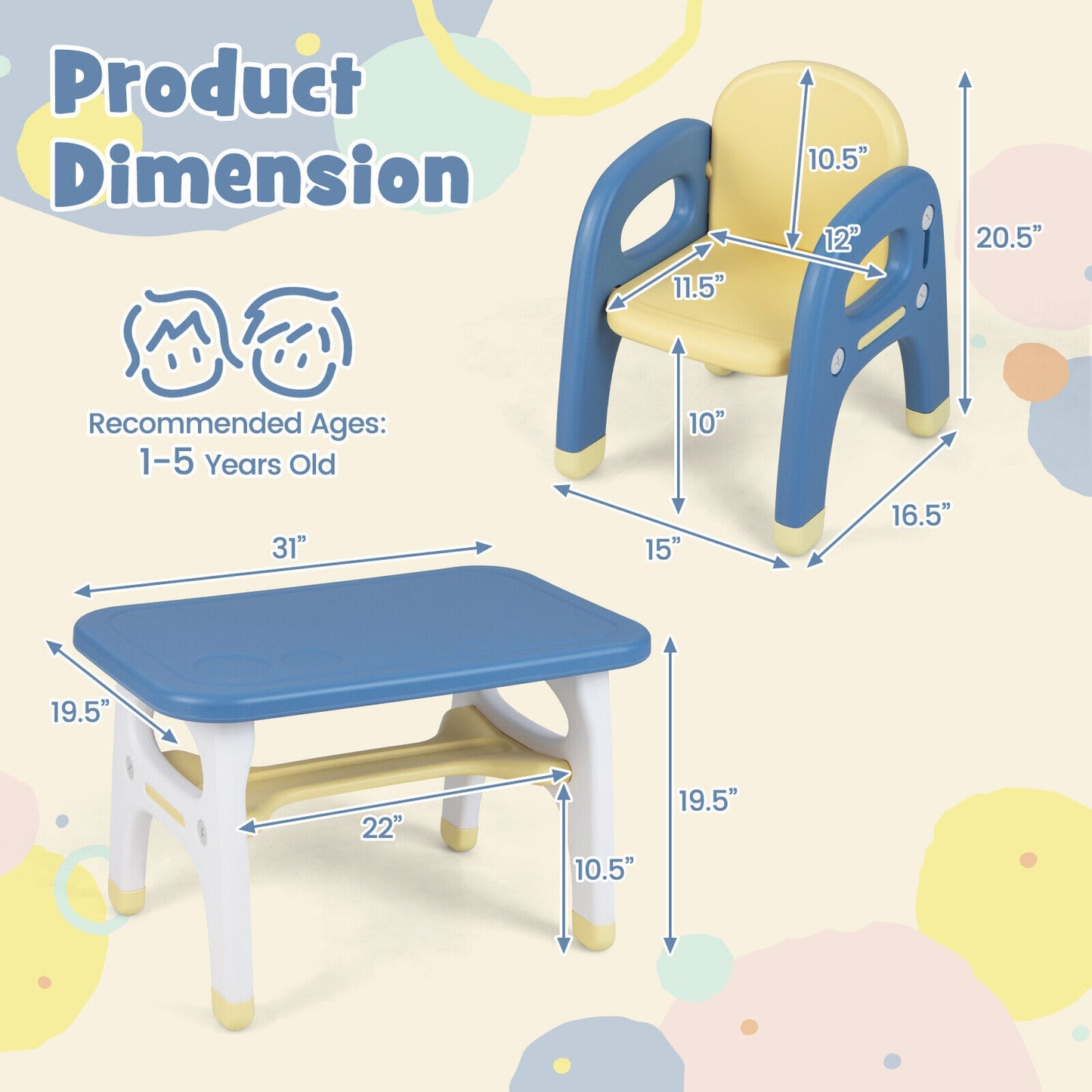 Kids Table and 2 Chairs Set with Storage Shelf and Building Blocks-Blue Kids Crystal