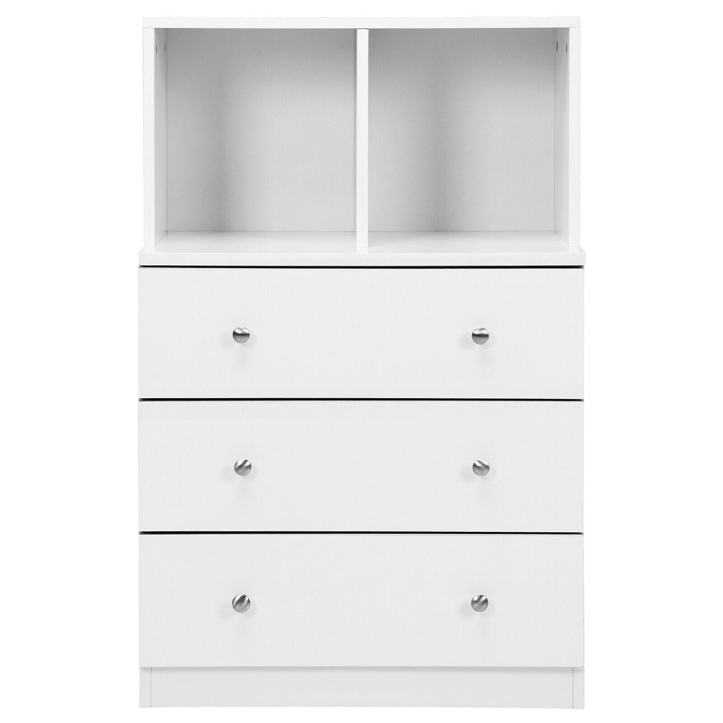 3 Drawer Dresser with Cubbies Storage Chest for Bedroom Living Room-White Kids Crystal