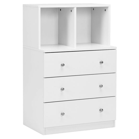 3 Drawer Dresser with Cubbies Storage Chest for Bedroom Living Room-White Kids Crystal
