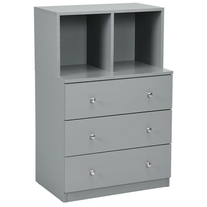 3 Drawer Dresser with Cubbies Storage Chest for Bedroom Living Room-Gray