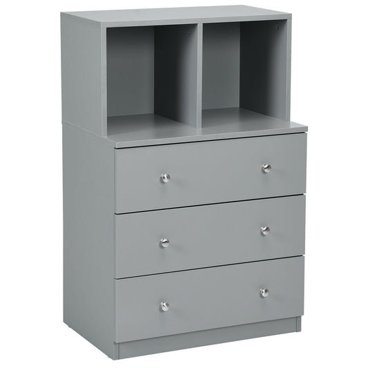 3 Drawer Dresser with Cubbies Storage Chest for Bedroom Living Room-Gray Kids Crystal