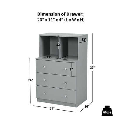 3 Drawer Dresser with Cubbies Storage Chest for Bedroom Living Room-Gray