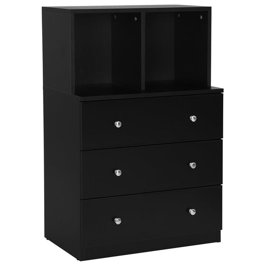 3 Drawer Dresser with Cubbies Storage Chest for Bedroom Living Room-Black Kids Crystal