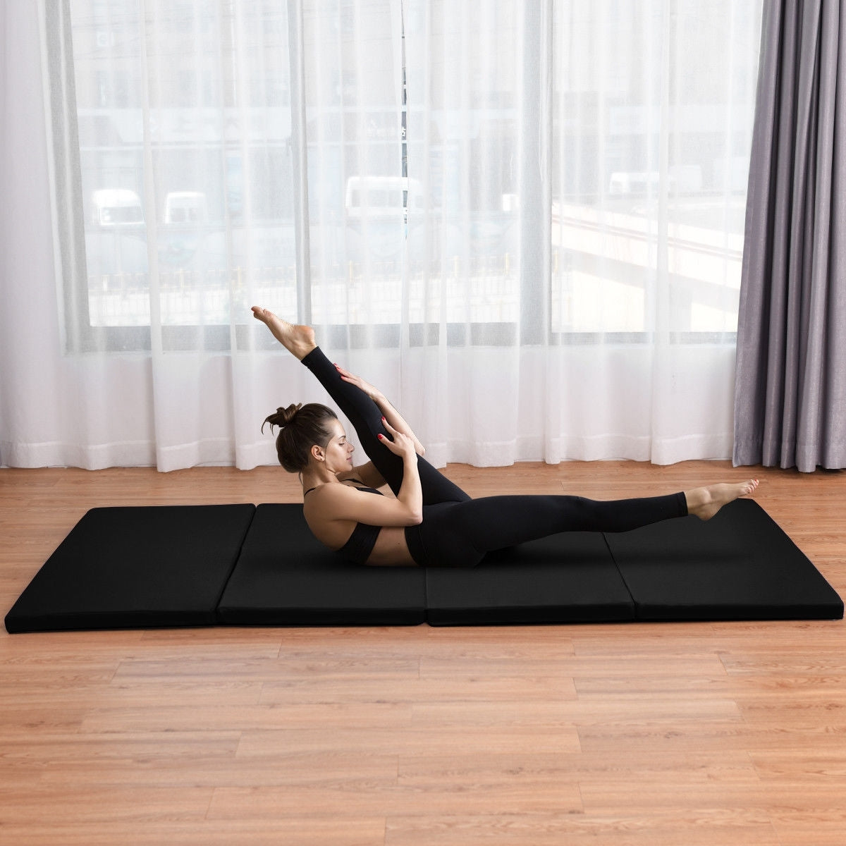 4' x 8' x 2 Inch Folding Panel Exercise Gymnastics Mat-Black Kids Crystal
