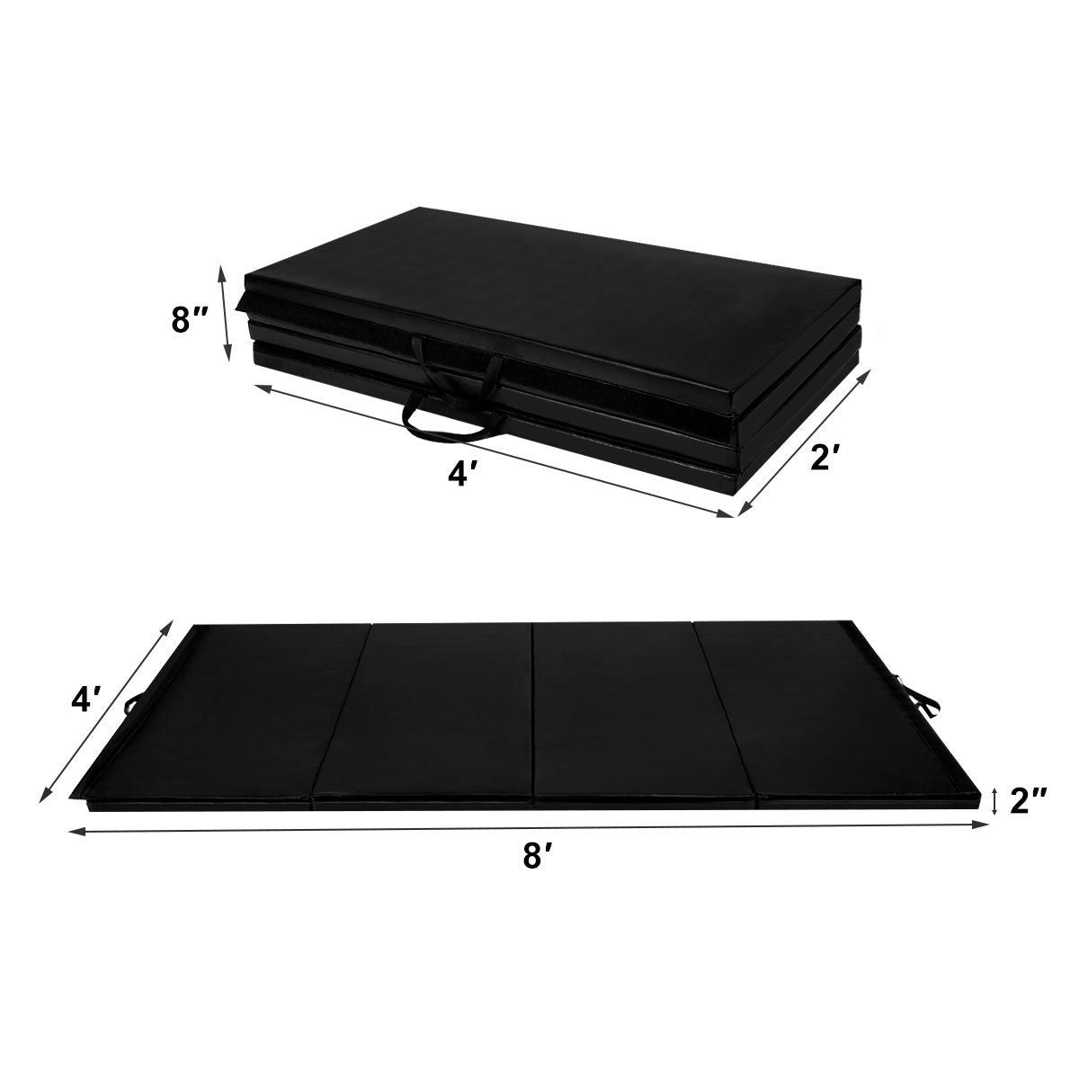 4' x 8' x 2 Inch Folding Panel Exercise Gymnastics Mat-Black Kids Crystal