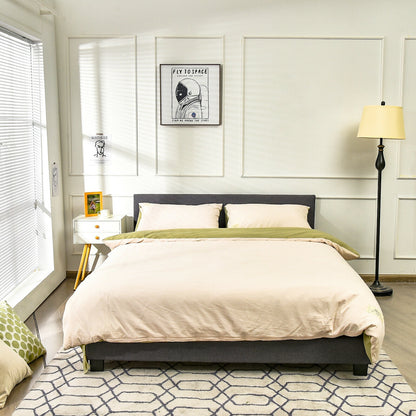 Full Upholstered Platform Bed Frame with Headboard Wood Slat-Gray