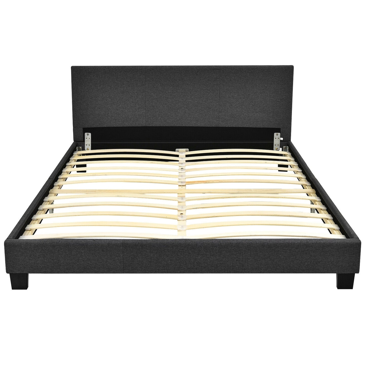 Full Upholstered Platform Bed Frame with Headboard Wood Slat-Gray Kids Crystal