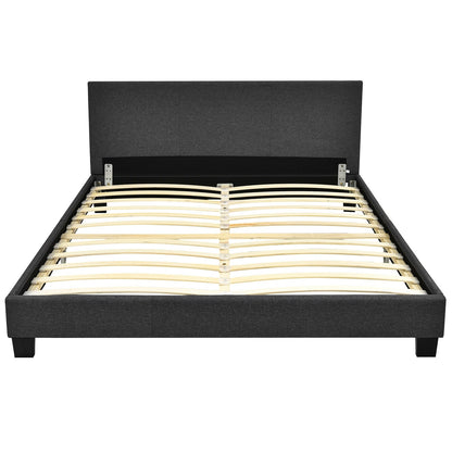 Full Upholstered Platform Bed Frame with Headboard Wood Slat-Gray