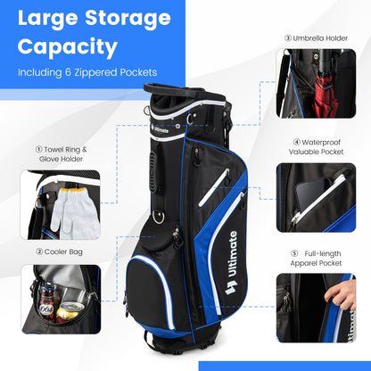 Lightweight Golf Stand Bag with 14 Way Top Dividers and 6 Pockets-Blue
