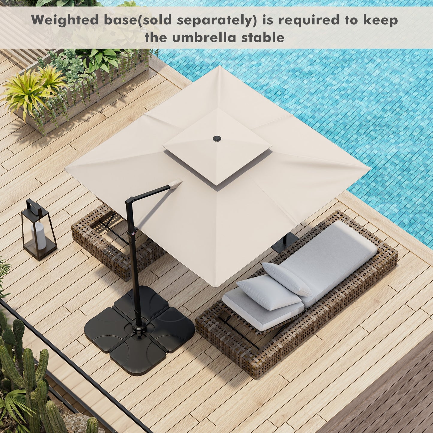 9.5 Feet Cantilever Patio Umbrella with 360° Rotation and Double Top-Beige Kids Crystal
