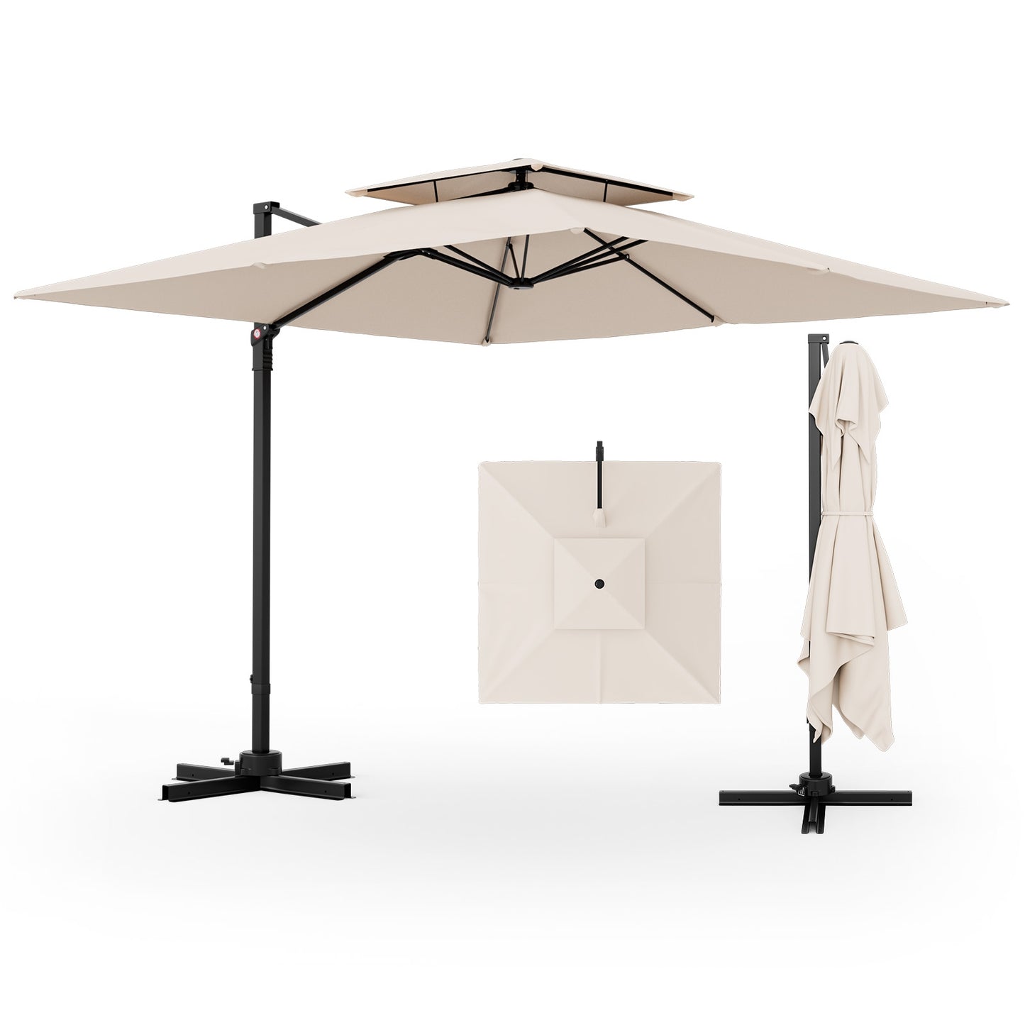 9.5 Feet Cantilever Patio Umbrella with 360° Rotation and Double Top-Beige Kids Crystal