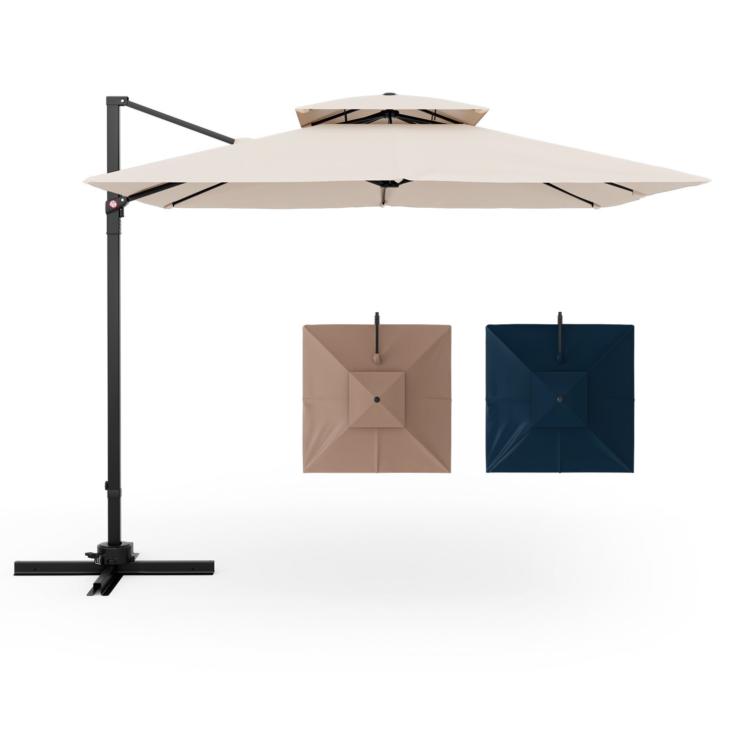 9.5 Feet Cantilever Patio Umbrella with 360° Rotation and Double Top-Beige Kids Crystal
