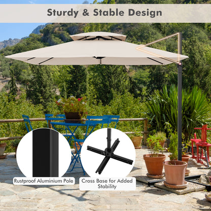 9.5 Feet Cantilever Patio Umbrella with 360° Rotation and Double Top-Beige
