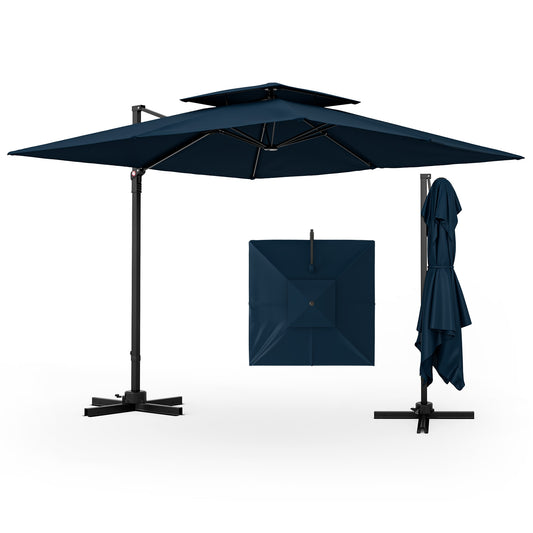 9.5 Feet Cantilever Patio Umbrella with 360° Rotation and Double Top-Navy Kids Crystal
