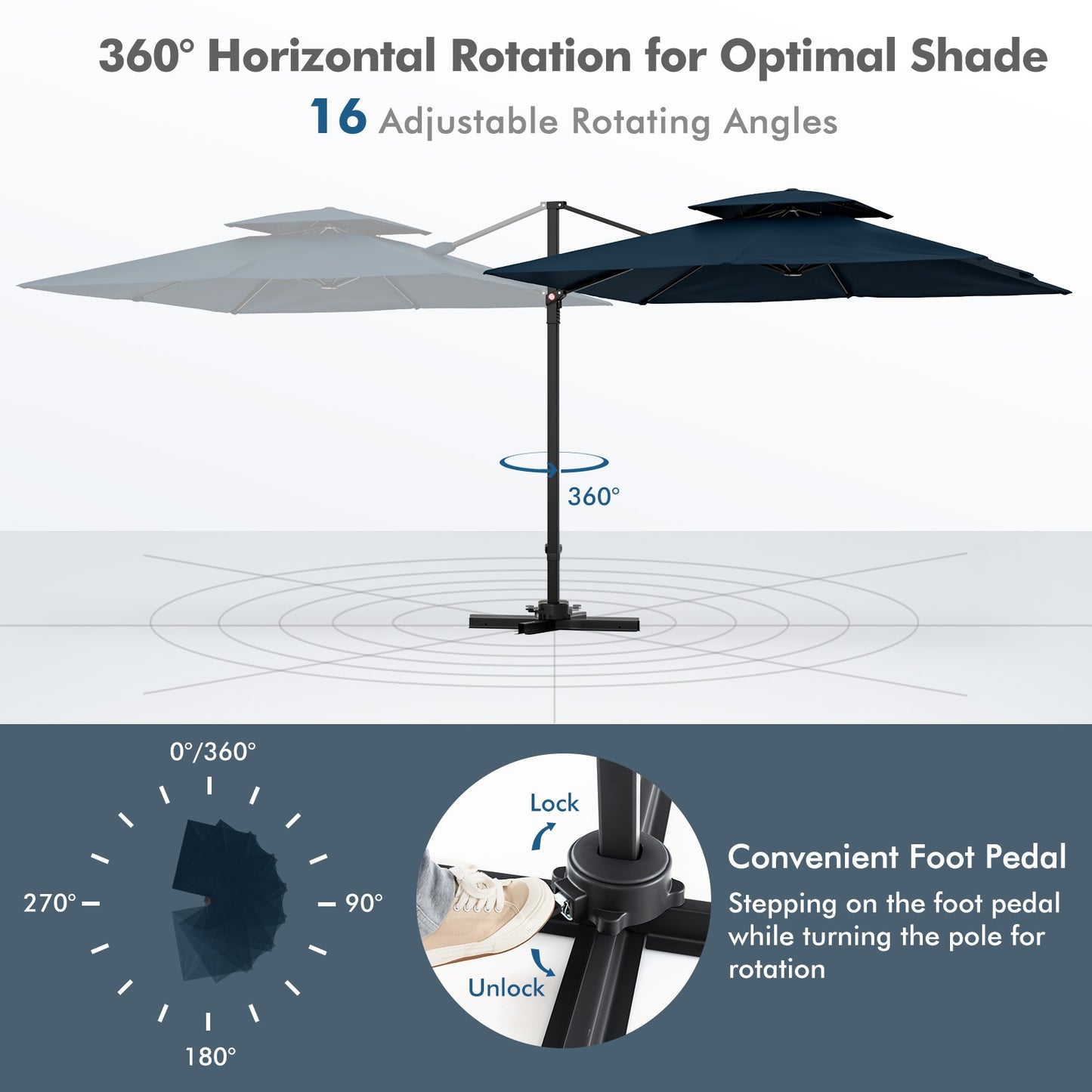 9.5 Feet Cantilever Patio Umbrella with 360° Rotation and Double Top-Navy Kids Crystal