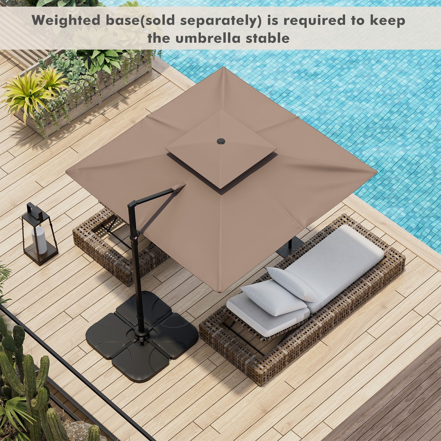 9.5 Feet Cantilever Patio Umbrella with 360° Rotation and Double Top-Coffee Kids Crystal
