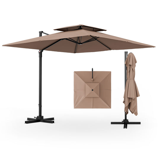 9.5 Feet Cantilever Patio Umbrella with 360° Rotation and Double Top-Coffee Kids Crystal