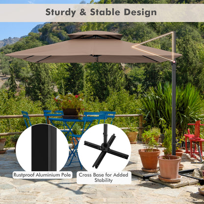 9.5 Feet Cantilever Patio Umbrella with 360° Rotation and Double Top-Coffee