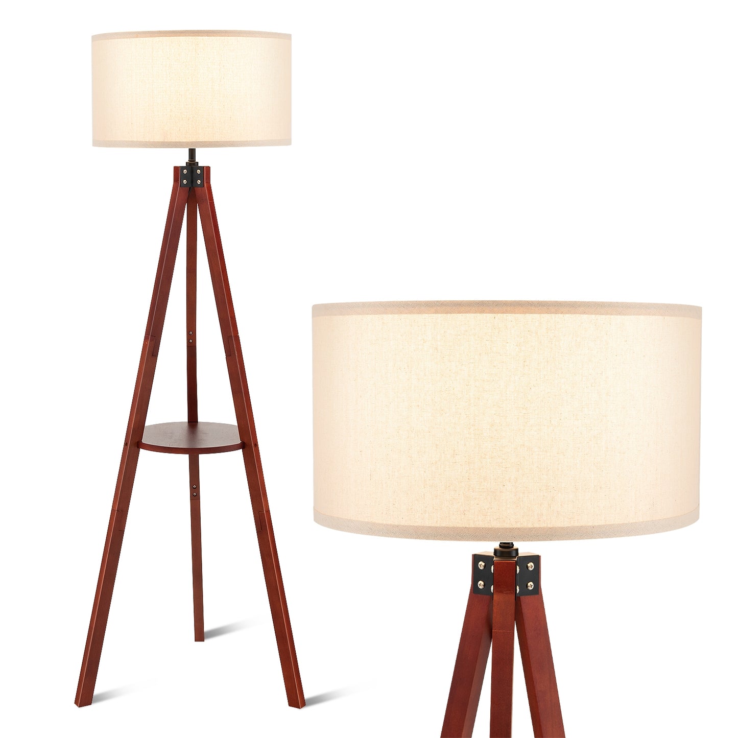 Tripod Floor Lamp Wood Standing Lamp with Flaxen Lamp Shade and E26 Lamp Base-Brown Kids Crystal