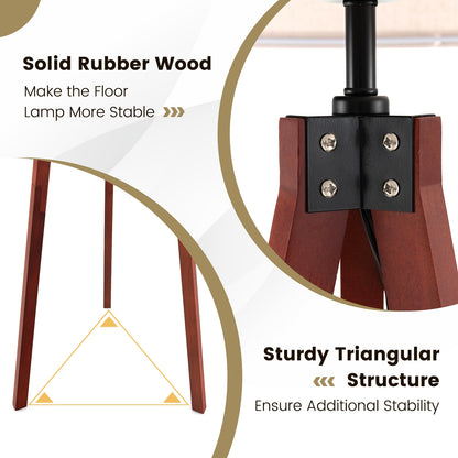 Tripod Floor Lamp Wood Standing Lamp with Flaxen Lamp Shade and E26 Lamp Base-Brown
