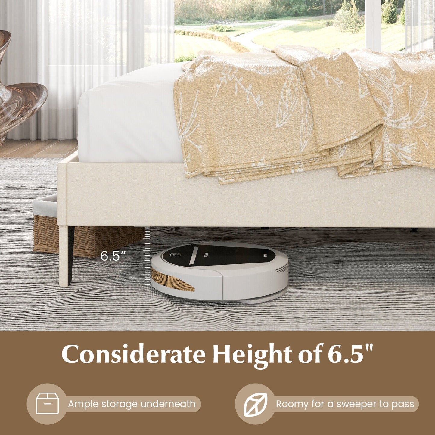 Full/Queen Size Bed Frame with Nail Headboard and Wooden Slats-Queen Size Kids Crystal