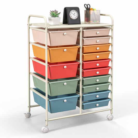 15-Drawer Utility Rolling Organizer Cart-Deep Multicolor Kids Crystal