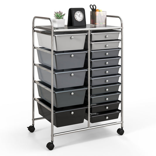 15-Drawer Utility Rolling Organizer Cart Multi-Use Storage-Black & Gray Kids Crystal